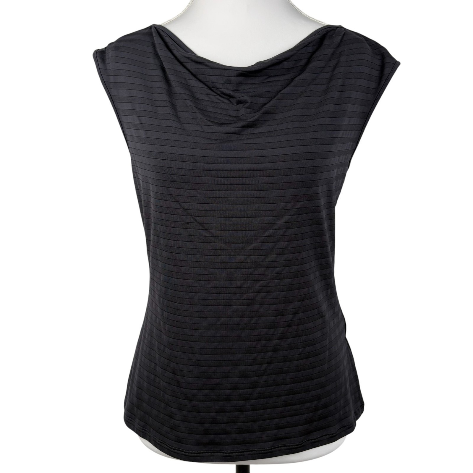 Armani Collezioni Sleeveless Drape Neck Top Womens 8 Black V Back Italy Nwt